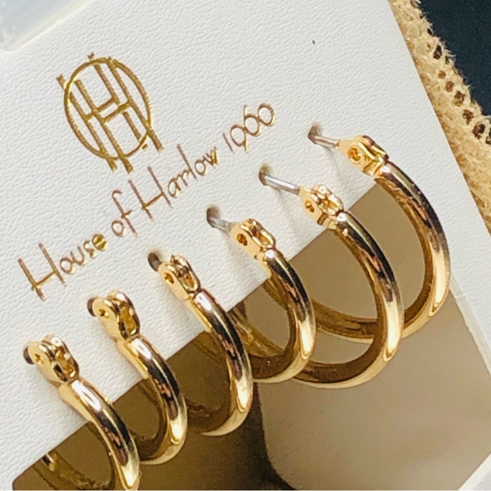 House Of Harlow 1960, 3 Hoop Earrings & Gold Gift Box, Lead & Nickel Free, NWT